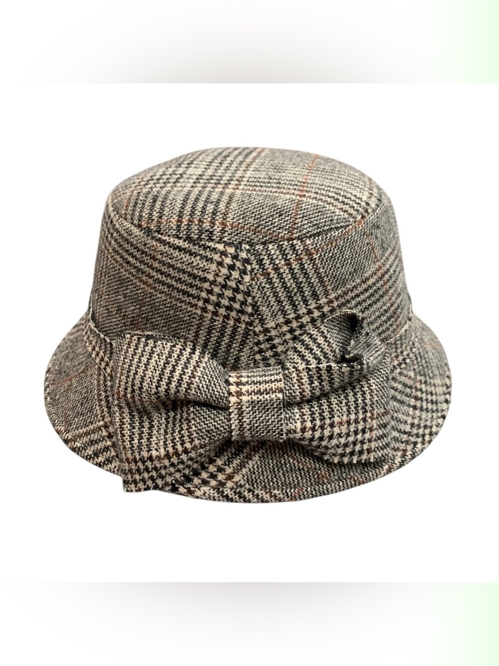 Tweed Bow Bucket Hat - Plaid Gray